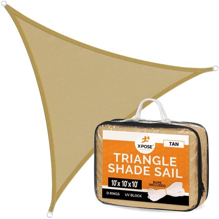 XPOSE SAFETY Sun Shade Sail 10' x 10' x 10' - Tan Triangle SHSTAN-101010-X